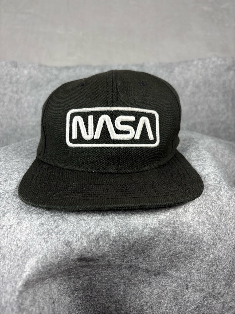 NASA Logo Snapback Hat Black White Embroidered Flat Bill Cap